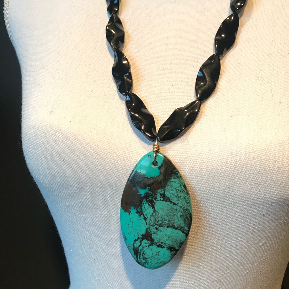Real Turquoise and Black Onyx pendant necklace